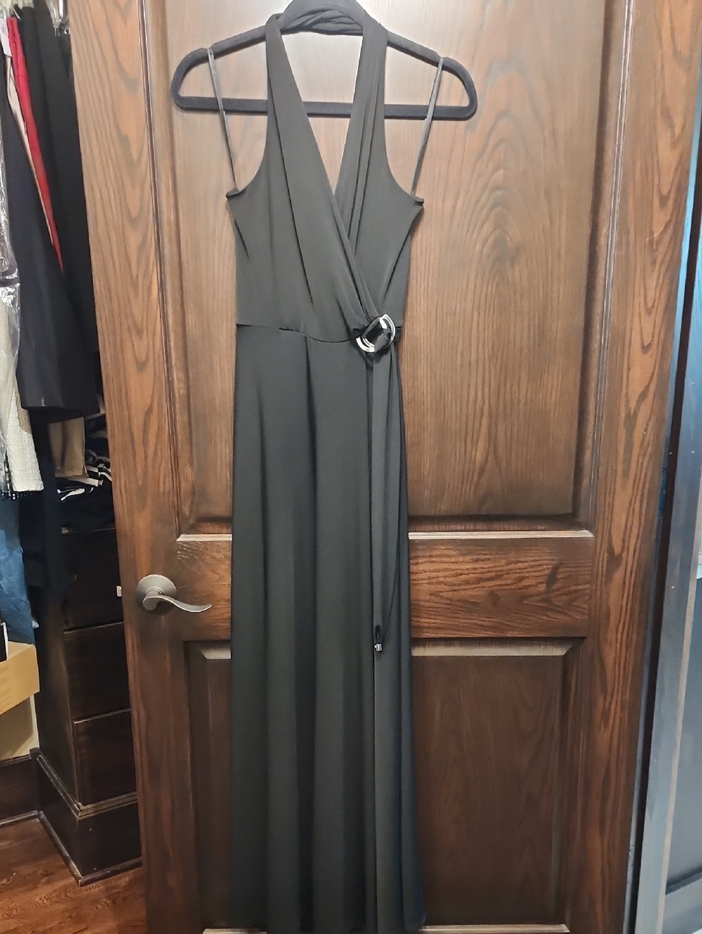 WHBM Black Haulter Wrap Maxi Dress with Buckle